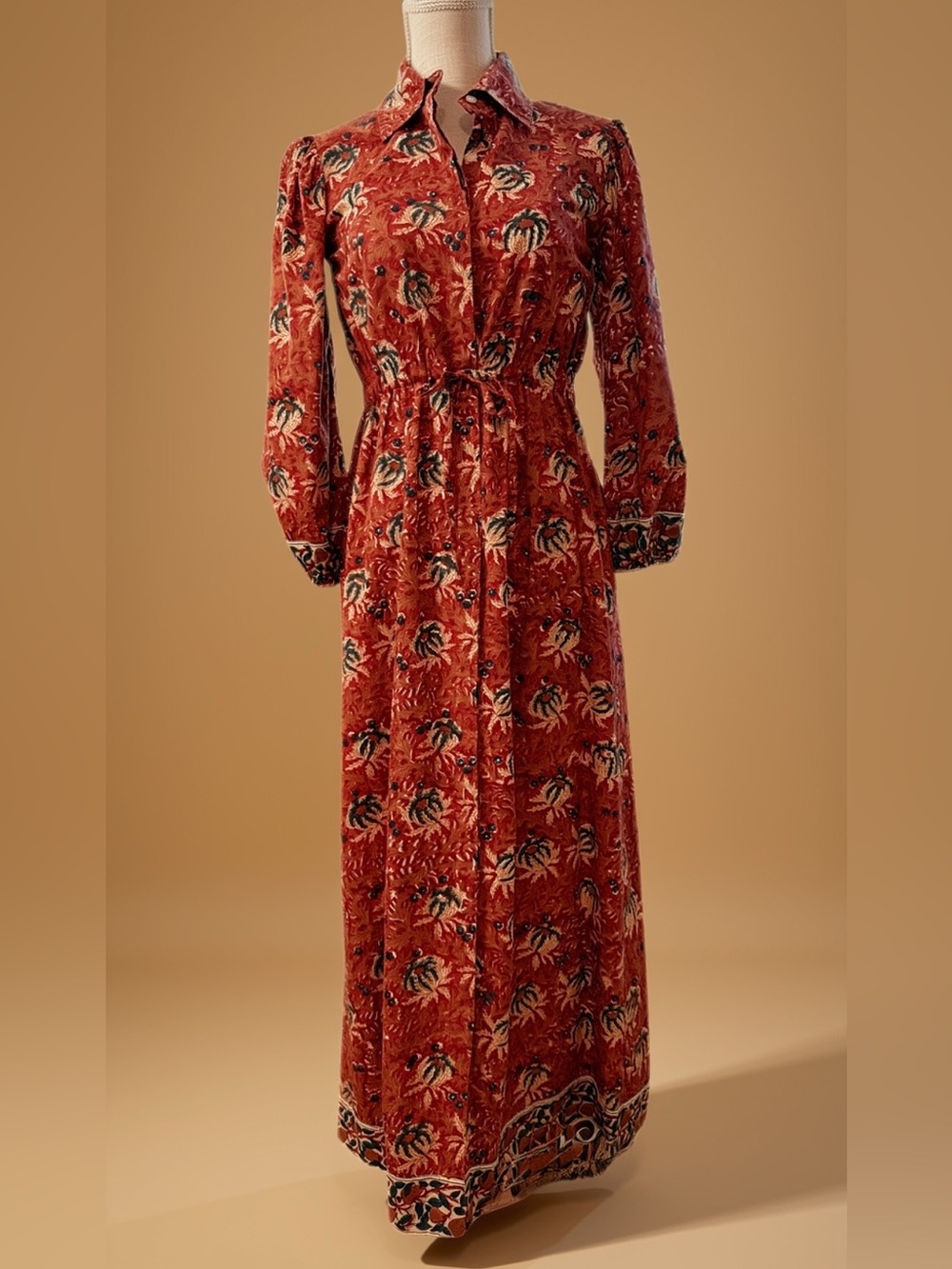 Victoria Dunn Rust Floral Button-Front Maxi Dress XS